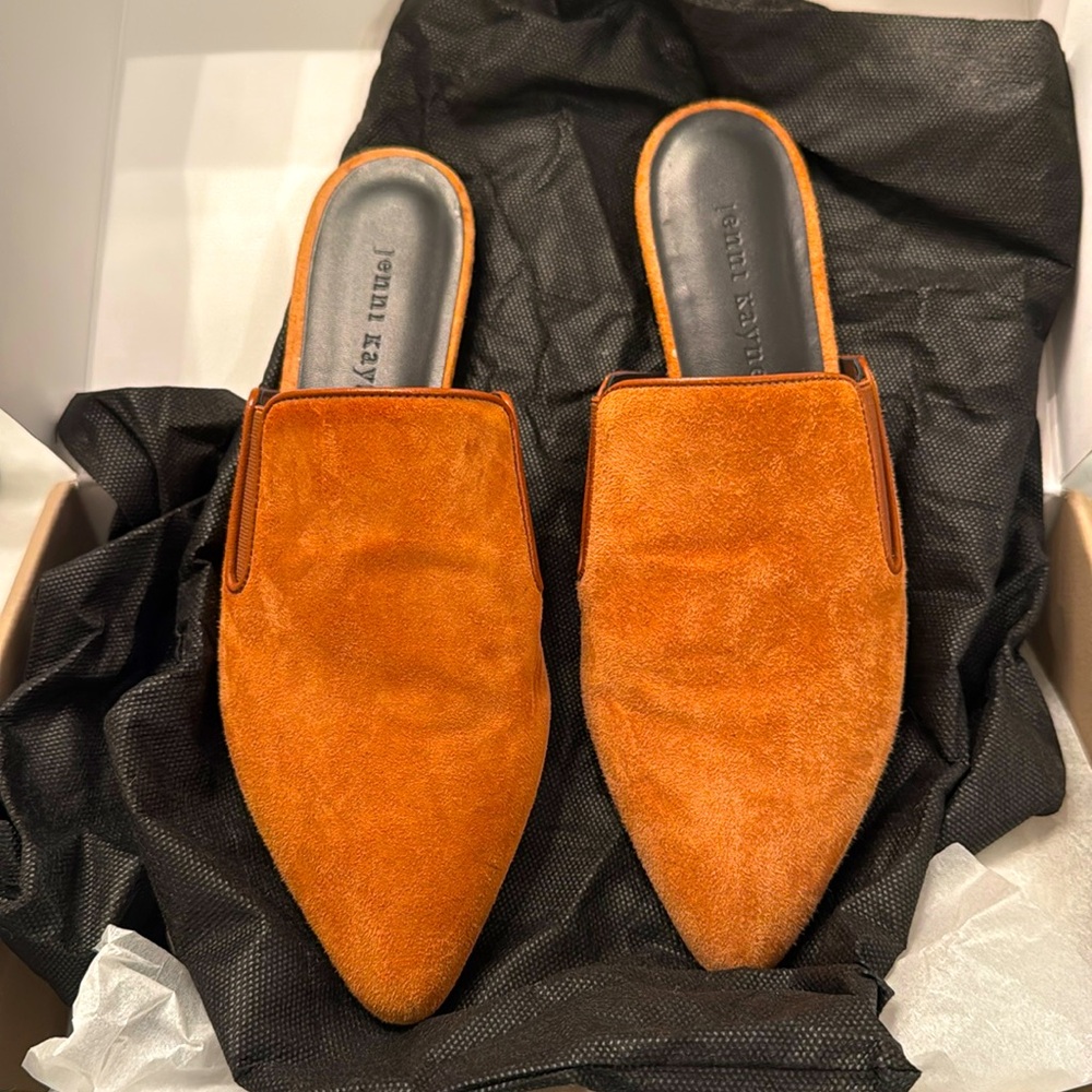 Jenni Kayne Suede Mules in Saddle colorway